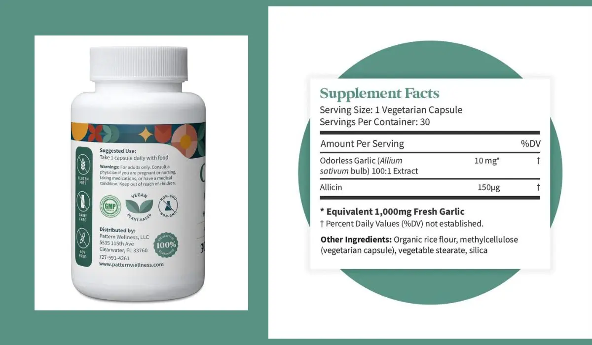 Odorless Organic Garlic supplement facts